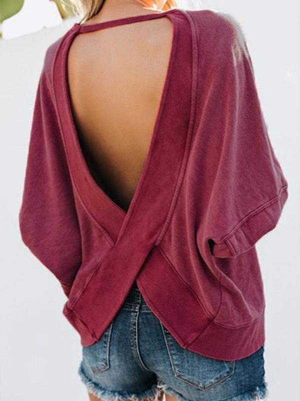 Fashion Backless Woman Long Sleeve Sweatshirt