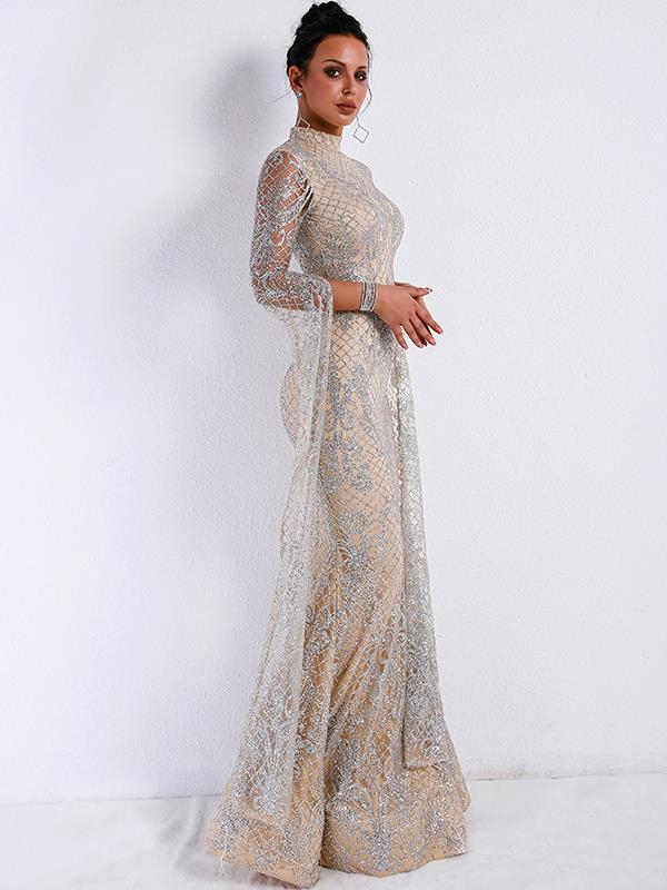 Sexy elegant women round neck long evening dresses