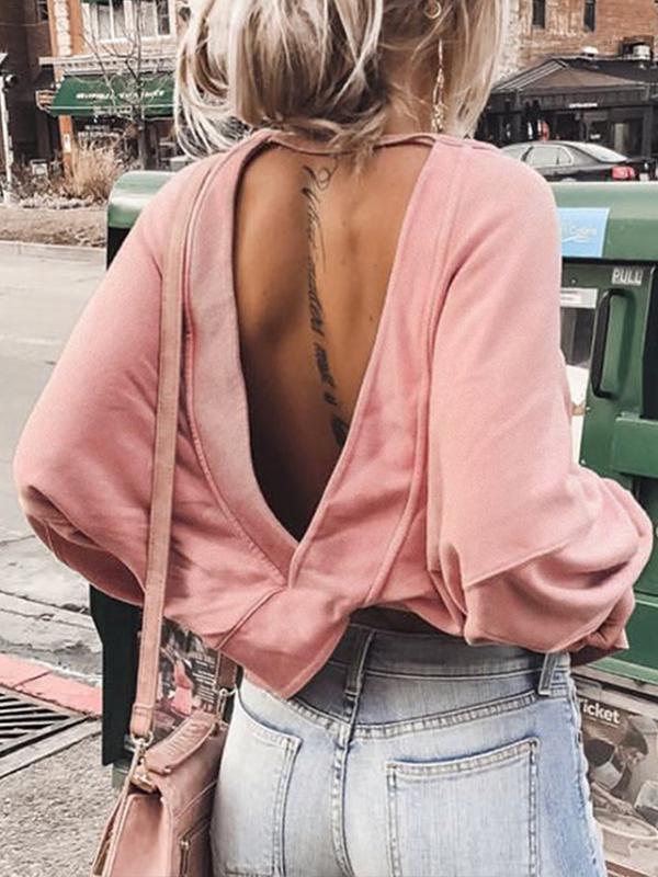 Fashion Backless Woman Long Sleeve Sweatshirt