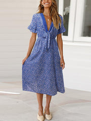 Bohemia Floral Printed V neck Vacation Dresses