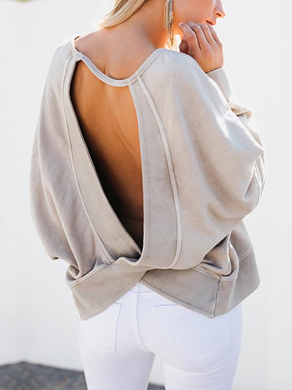 Fashion Backless Woman Long Sleeve Sweatshirt