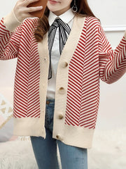 Casual Buttoned Knitted Shift Stripes Sweater Coat