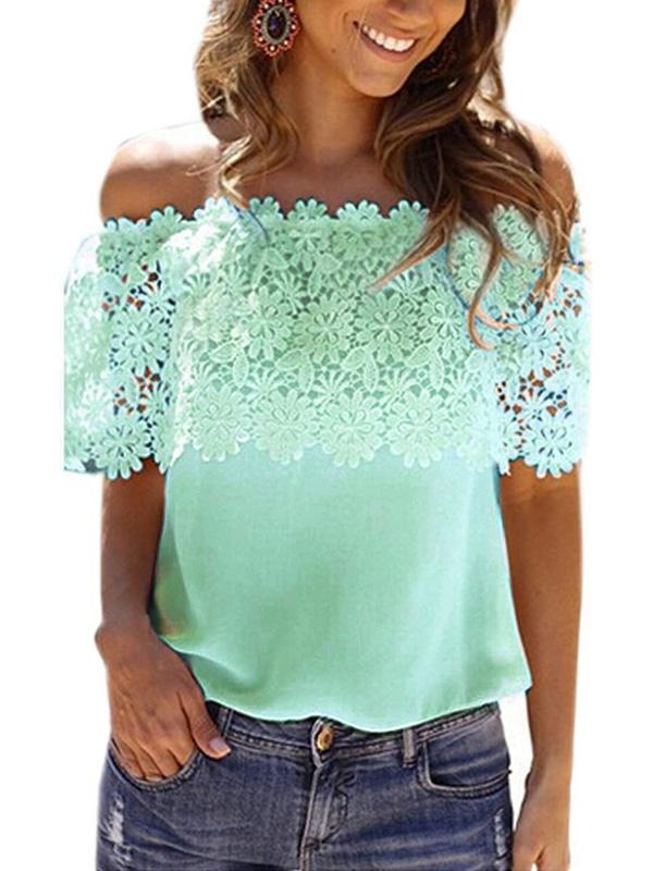 Chiffon lace sexy off shoulder woman t-shirt