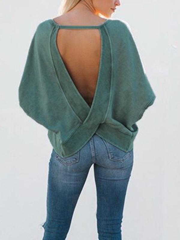 Fashion Backless Woman Long Sleeve Sweatshirt