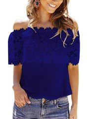 Chiffon lace sexy off shoulder woman t-shirt