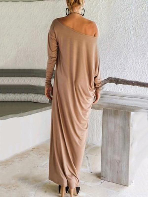 Elegant Solid Color Long Sleeve Round Neck Loose Maxi Dress