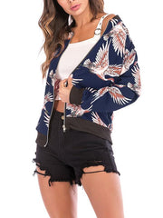 Woman Crane Print Autumn Jackets