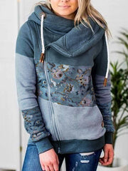 Paneled Long Sleeve Shift Floral Hoodies