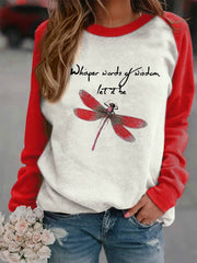 Women's Whisper Words Of Wisdom Let It Be Dragonfly Print Sweatshirt