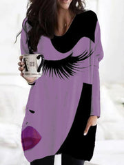 Black-Grey Casual Long Sleeve Abstract Shirts & Tops