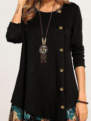 Casual Loose Round Neck Floral Long Sleeve Dress