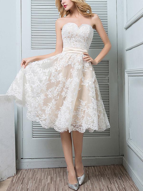 Elegant Formal Plain Lace Off Shoulder High Waist Skater Evening Dress