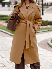 Winter warm elegant women plain slim turn down neck long coats outwear