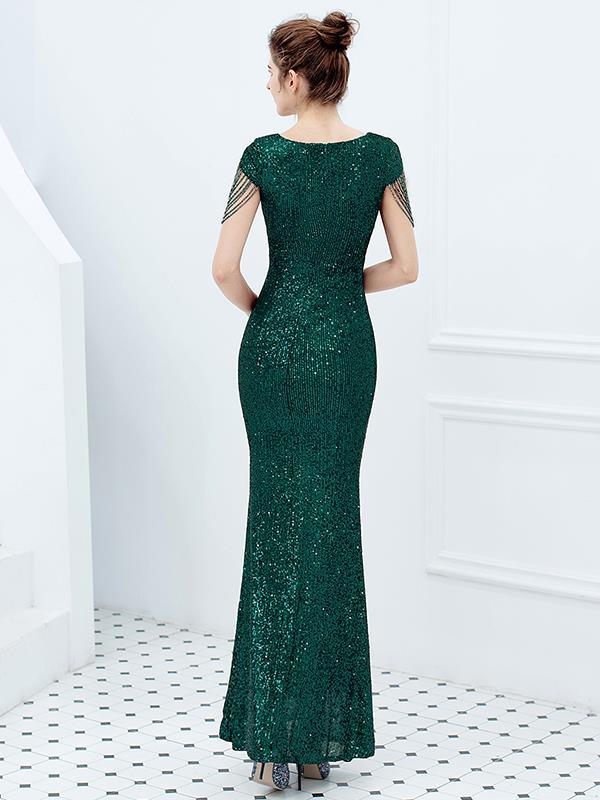 Elegant long sequined fish tail  slim long evening dresses