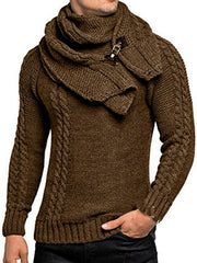 Men's Fashion Long-Sleeved Slim Detachable Scarf Sweater