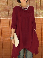 Cotton and Linen Woman Long Sleeve Daily Loose Shift Dresses