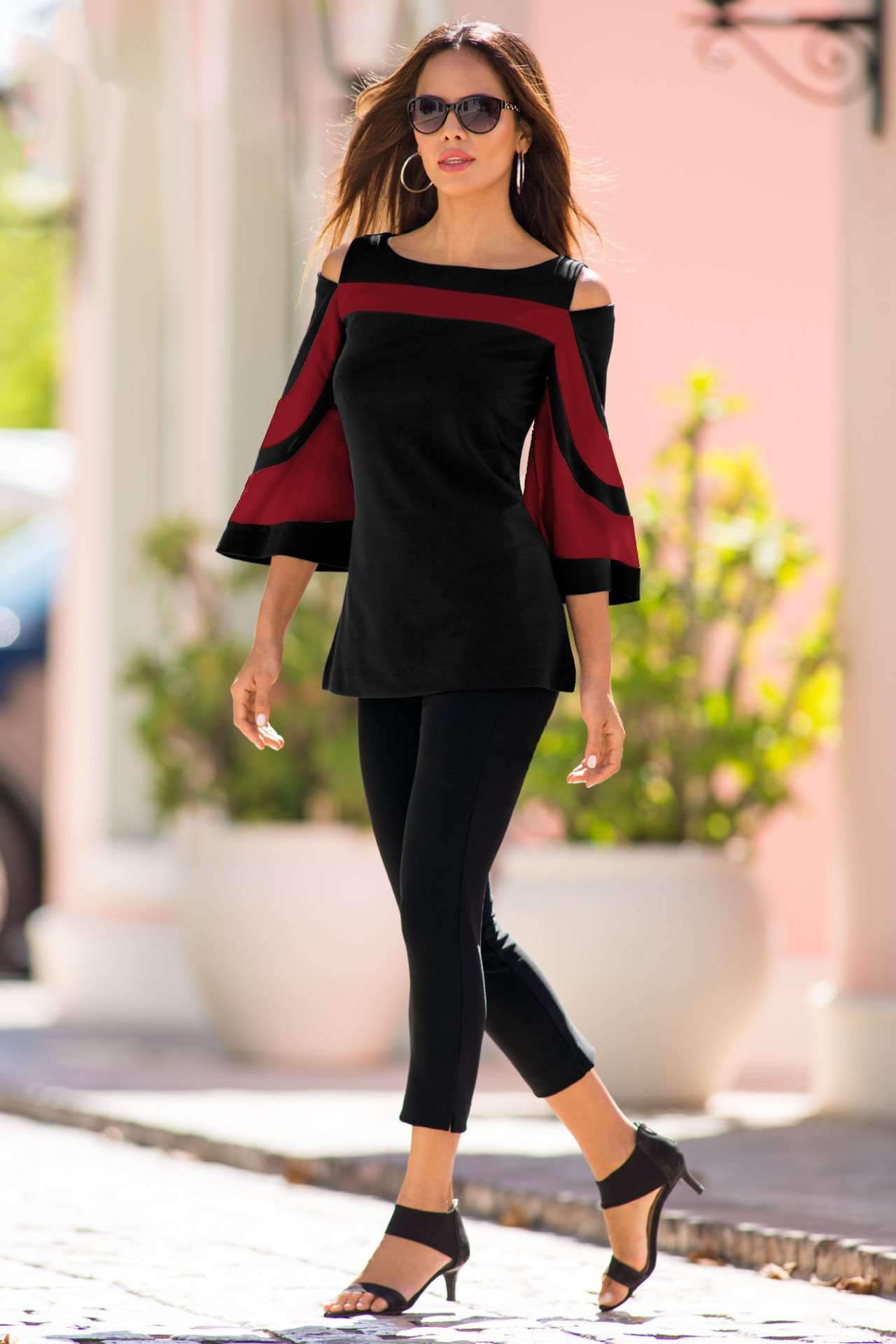 Off shoulder Gored Batwing sleeve T-Shirts