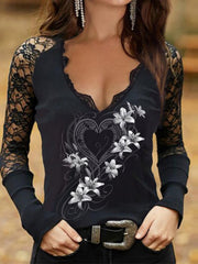 Sexy Guipure Lace V neck Shirts & Tops