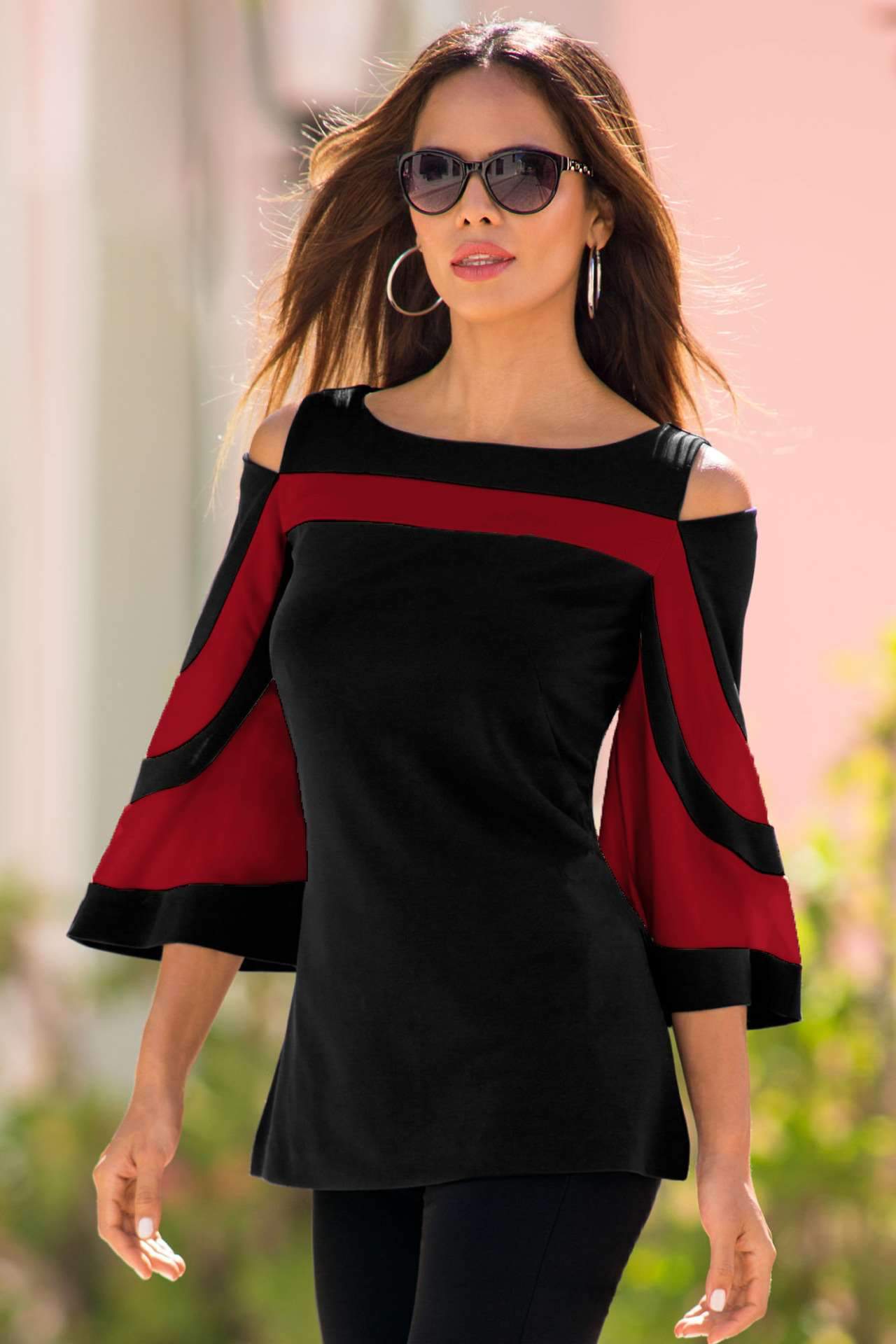 Off shoulder Gored Batwing sleeve T-Shirts