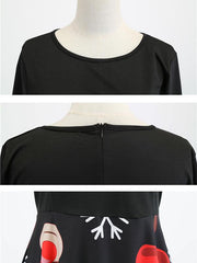 Christmas Long Sleeve Round Neck Bowknot Skater Dresses