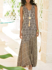 Bohemian holiday dress sleeveless print patchwork vacation long dresses