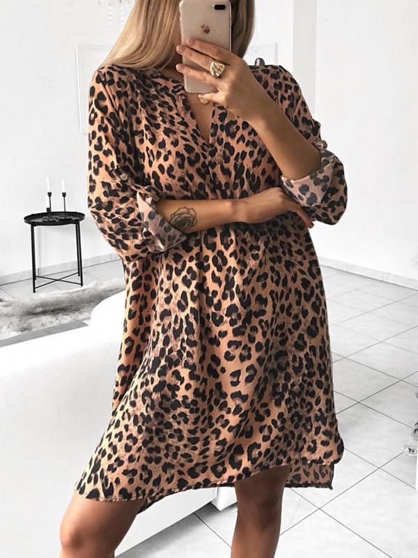 v neck woman long sleeve printed leopard sexy long blouse