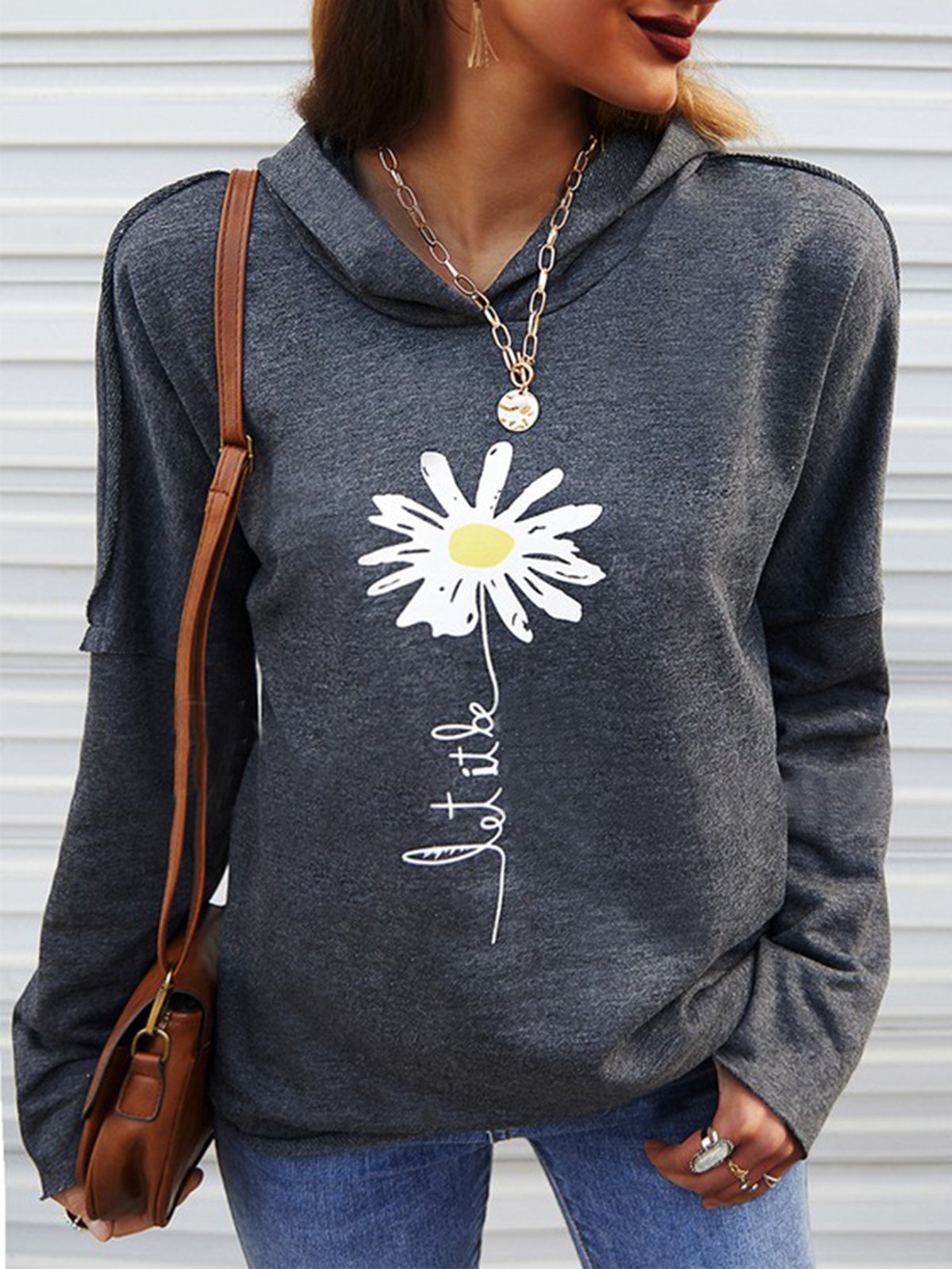 Casual Hooded Plants Loosen Sunflower Long Sleeve Sweatshirt
