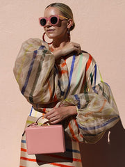 Rainbow stripe two-piece dress long sleeves round collar maxi dresses