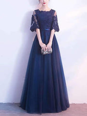 Elegant Slim Skater Long Dress Lace Evening Dresses