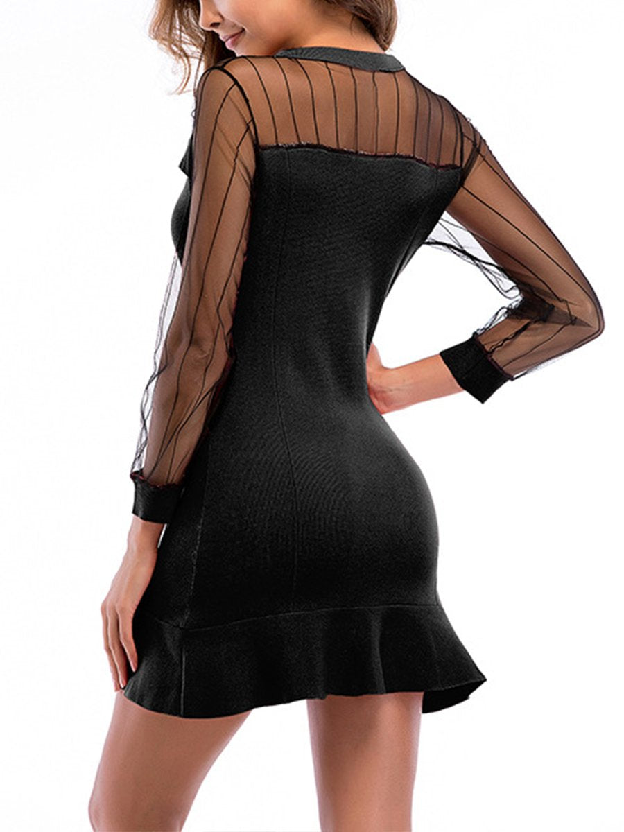 Woman Sexy Knitting Splice Long Sleeve Bodycon Dresses