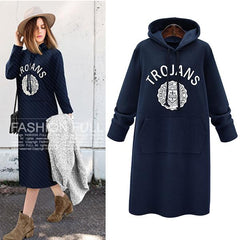 Woman Casual Word Print Long Style Hooded