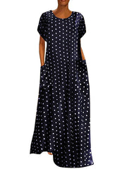 Round neck point printed wave point women maxi dresses