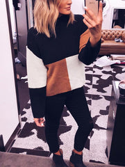Color Blocking High Collar Warm Long Sleeve Woman Sweater