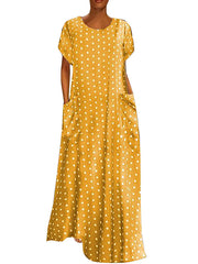 Round neck point printed wave point women maxi dresses