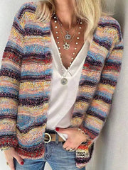Casual Long Sleeve Striped Outerwear Cardigans