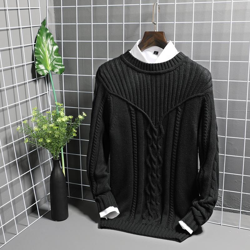 Black Sweater Round Neck Jacquard Knit