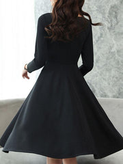 Round Neck Long Sleeve Elegant Flower Printed Skater Dresses