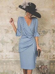 Crew Neck Cutout Flounce Belt Loops Ruffles Polka Dot Petal Sleeve Bodycon Dresses