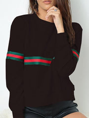 Casual Round Neck Striped Sweatshirts For Woman