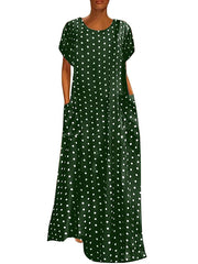 Round neck point printed wave point women maxi dresses