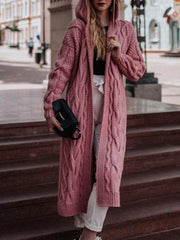 Solid color hooded long twist cardigans fashion women sweaters