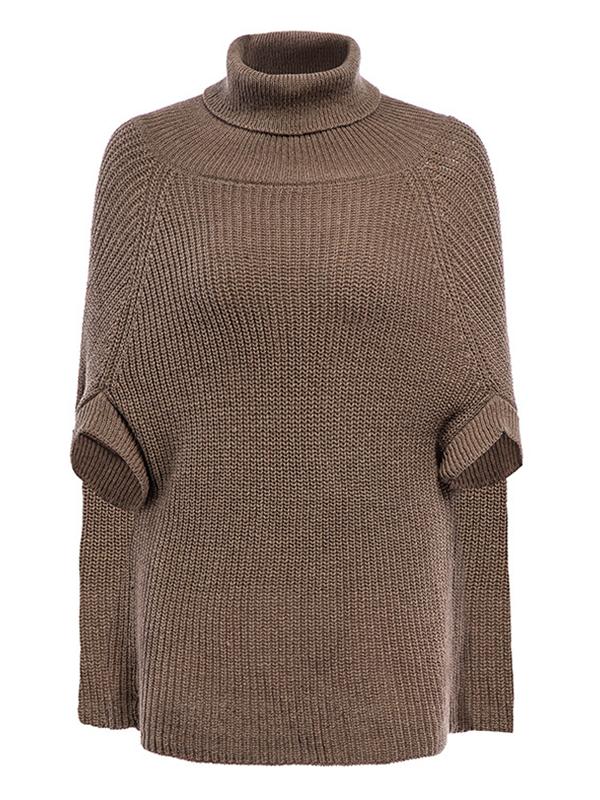 Woman Plain High Collar Cloak Sweater