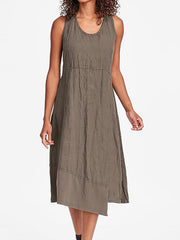 Casual Plain Sleeveless Women Round Neck Irregular Hem Maxi Dresses