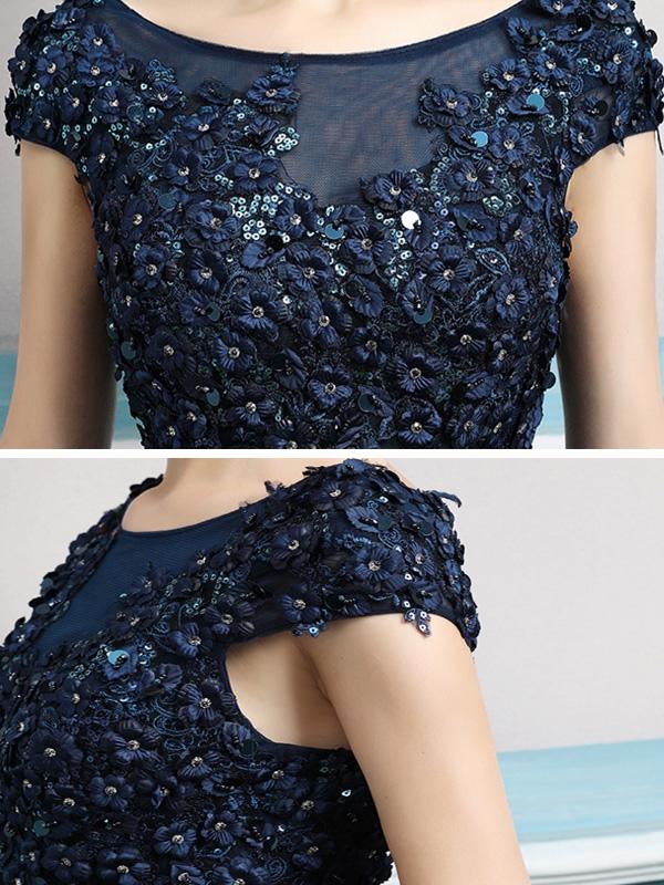 Embroidery Sequined Solid Color Sleeveless Tulle Stitching Prom Dresses