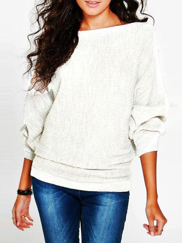 Round Neck  Plain  Batwing Sleeve Sweaters