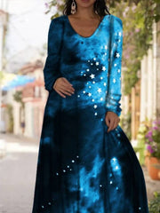 Casual Long Sleeve V-Neck Printed Dress