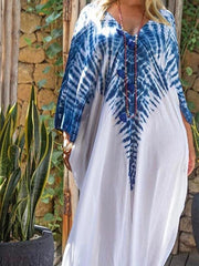 Casual loose printed V-neck holiday dress