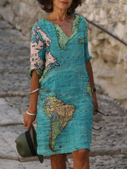 Cotton Shift Half Sleeve Graphic Dress