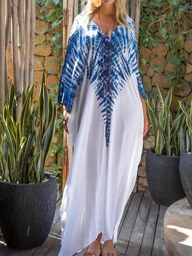 Casual loose printed V-neck holiday dress