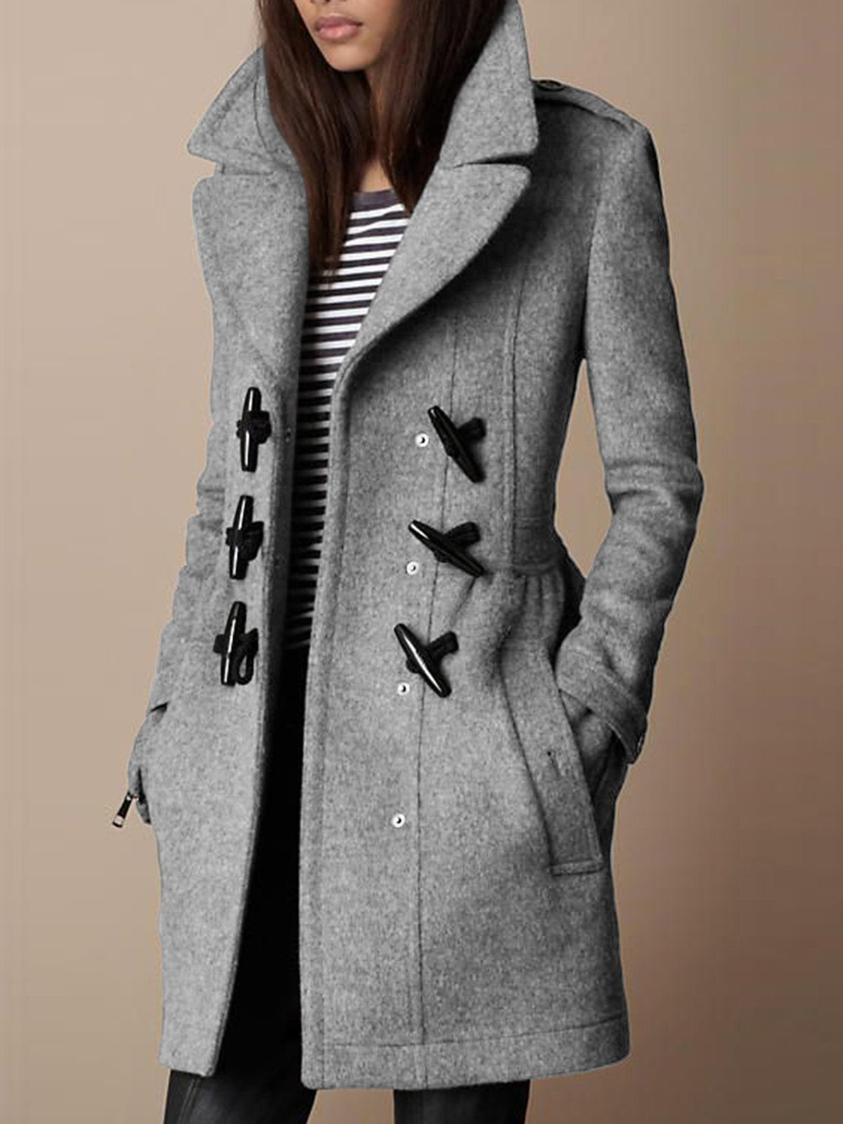 Buttoned Vintage Wool Blend Outerwear